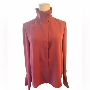 Babaton High Neck Blouse S Mauve Satin Minimalist Chic Hidden Placket Top